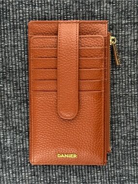 DANIER Pebbled Leather Card Holder Wallet Cognac Brown